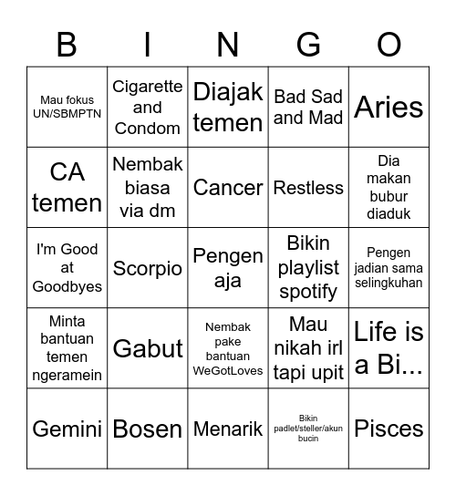 Johnny Bingo Card