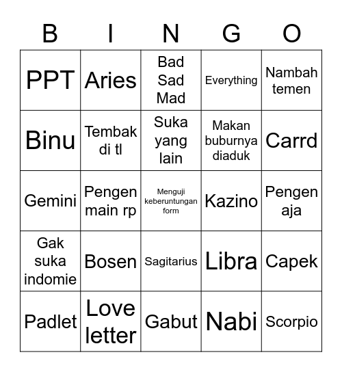 Harry Bingo Card