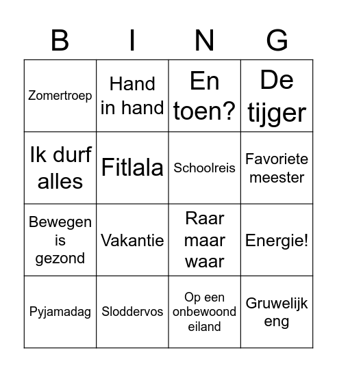 Kinderen voor kinderen BINGO!! Bingo Card