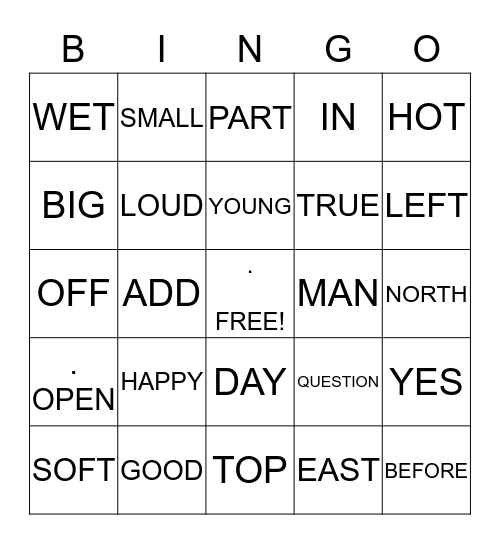 ANTONYM'S BINGO  Bingo Card