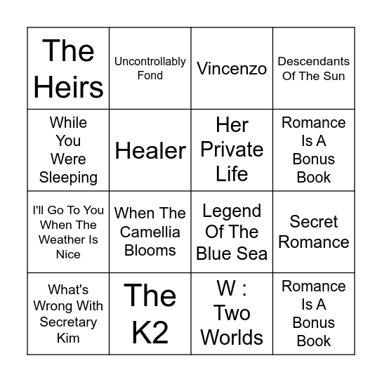 Check all the KDramas you've watched! Bingo Card