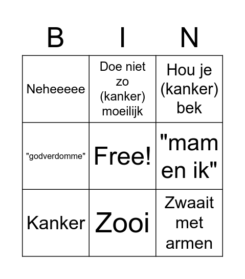 Boze Diede Bingo Card