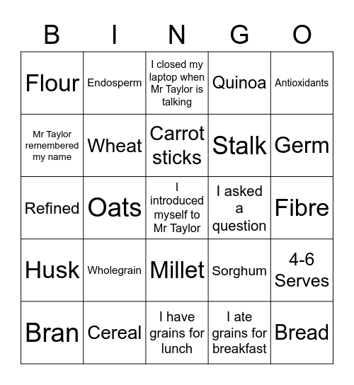 Against the Grain Bingo Card