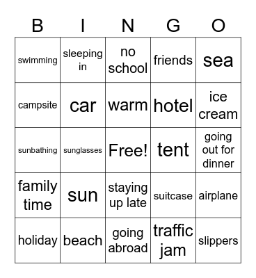 Summer holiday Bingo Card
