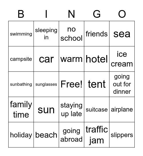 Summer holiday Bingo Card