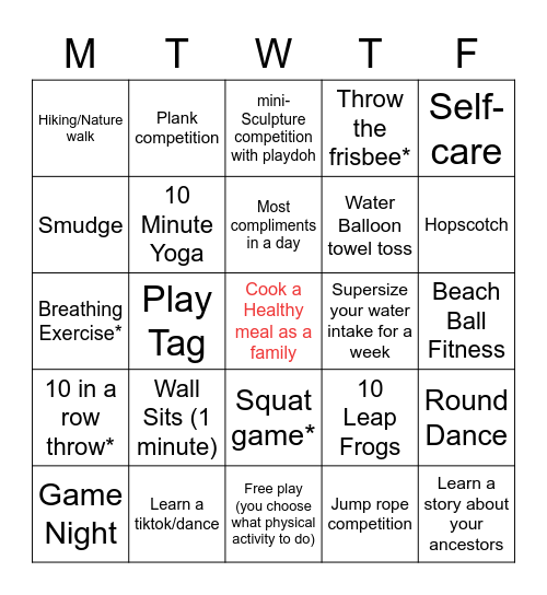 Family Fun Week BINGO 12+ Bingo Card