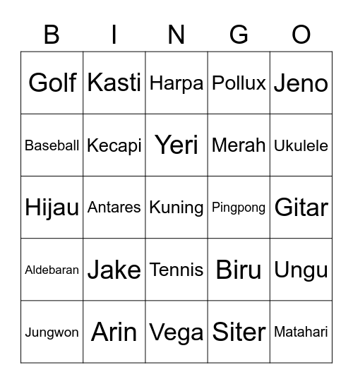 JAKE Bingo Card