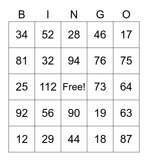 Place Value, Adding, and Regrouping Bingo Card