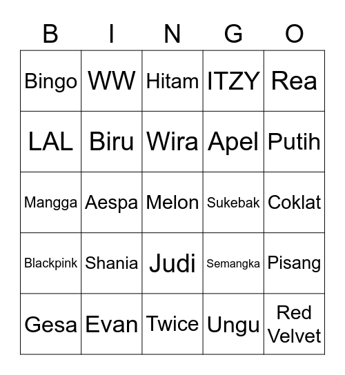 Punya Shaniaa Bingo Card
