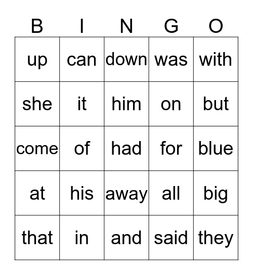 SITE WORDS = 1-25 Bingo Card