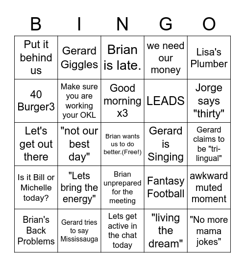 Team Meeting Bingo Card