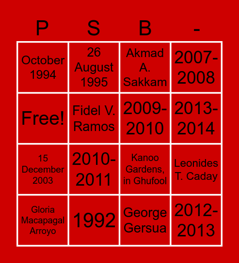 PSB Bingo Card
