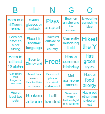 Getting to Know You Bingo Card