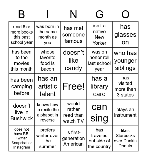S.E. Human Bingo - Find someone who... Bingo Card