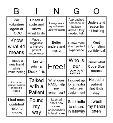 Volunteer 2021 Bingo Card