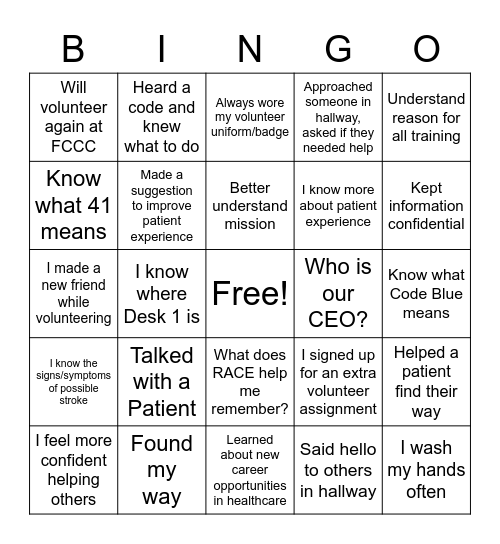 Volunteer 2021 Bingo Card