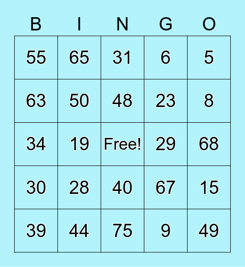 Bingo 50 Bingo Card