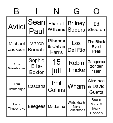 Veluwestraat MuziekBingo! Bingo Card