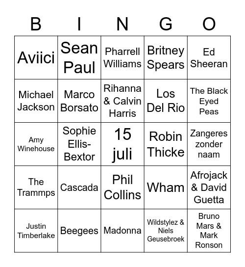 Veluwestraat MuziekBingo! Bingo Card