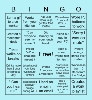 SPC- Remote Work Bingo Card
