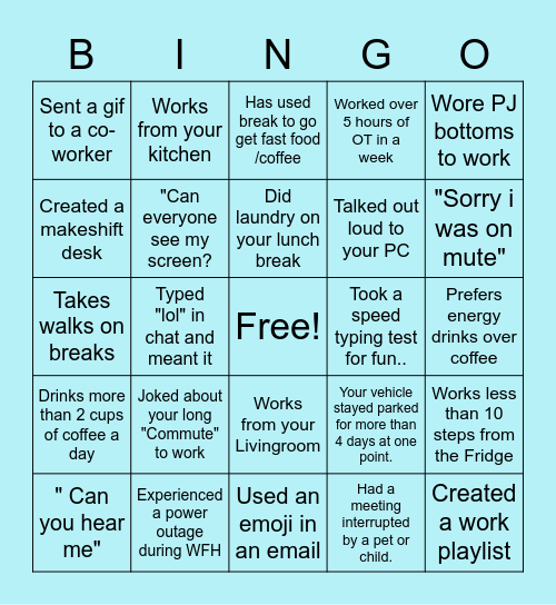 SPC- Remote Work Bingo Card