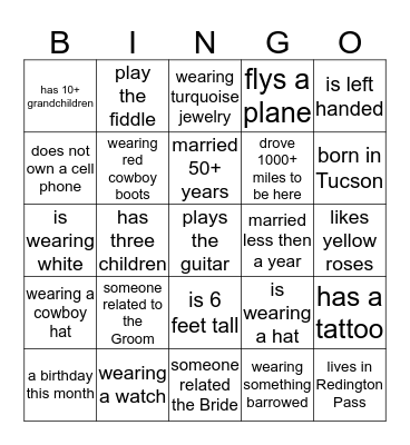 Weddng Edition Bingo Card