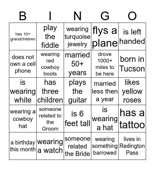 Weddng Edition Bingo Card