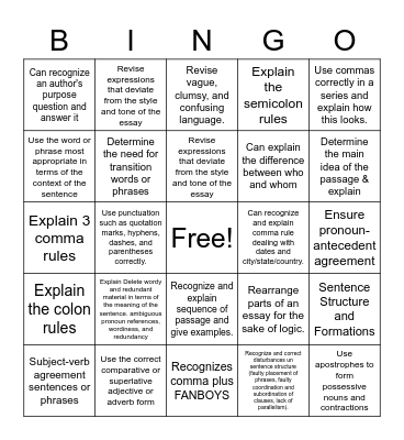 ACT PRACTICE Bingo Card