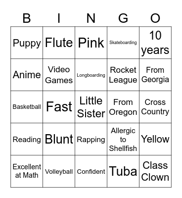 Getting to Know You Bingo Card