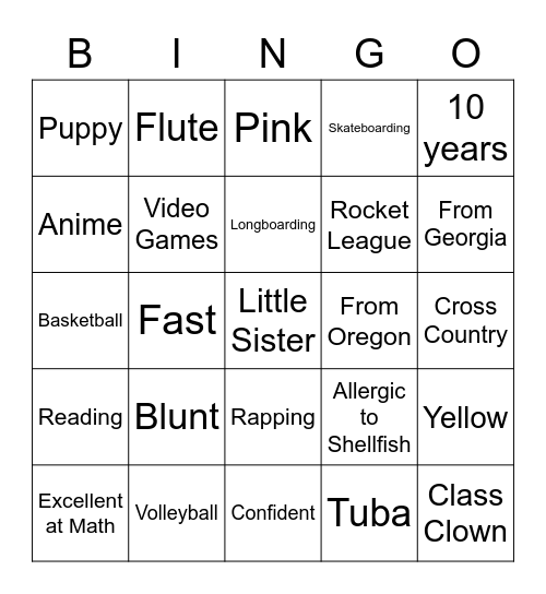 Getting to Know You Bingo Card