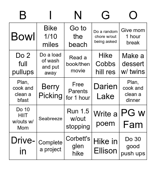 Summer 2020 Diagonal & 4 corners =icecream Bingo Card