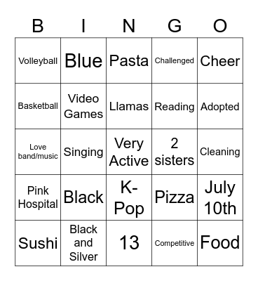 Getting to Know You Bingo Card