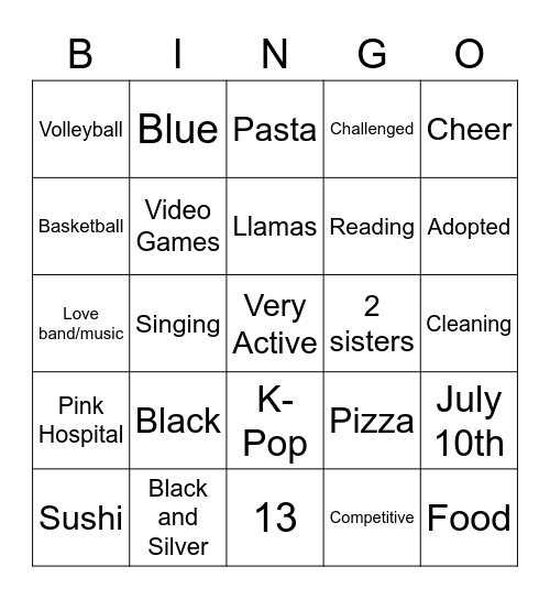 Getting to Know You Bingo Card