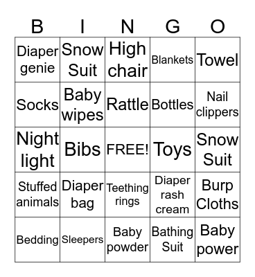 Melissa Baby Shower Bingo Card