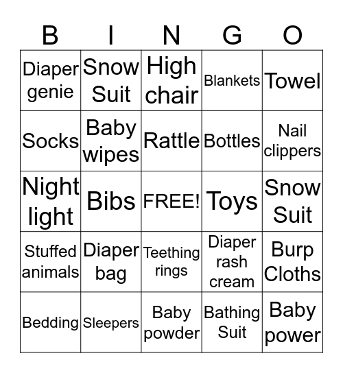 Melissa Baby Shower Bingo Card