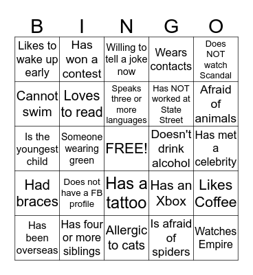 YUBAA Board Bingo Card