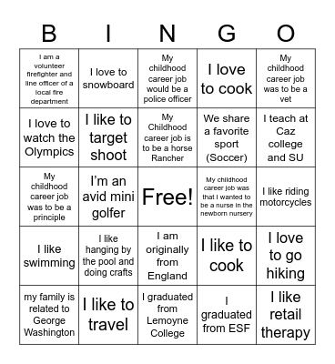 Getting to know our team Bingo Card