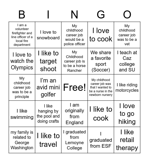 Getting to know our team Bingo Card