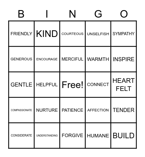 BE KIN Bingo Card