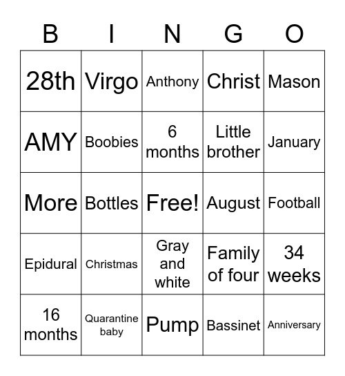 Baby Bingo Card