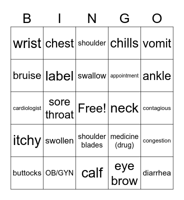 Health Unit Bingo Card