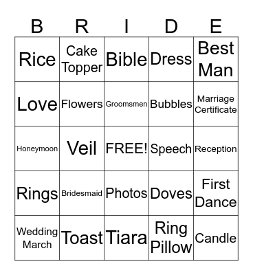 Bridal Shower BIngo Card