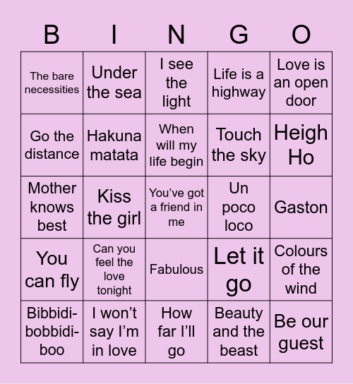 DISNEY BOOGIE Bingo Card
