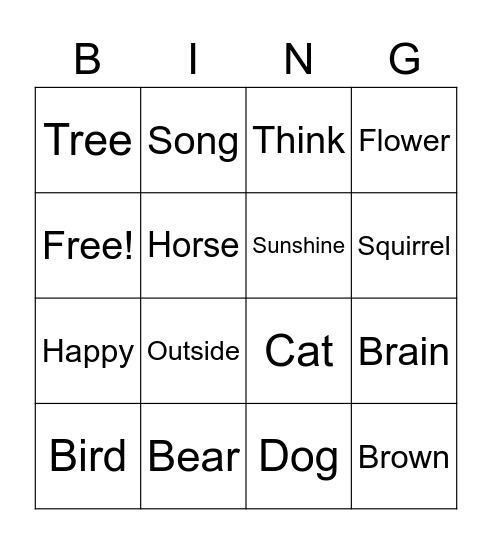 Bear Bingo Card