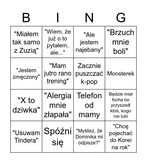 CO MAZUR ODWALI W PIĄTEK Bingo Card