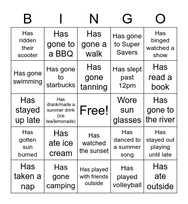 Summer Vacay Bingo! Bingo Card