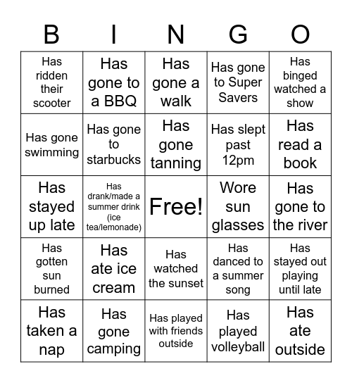 Summer Vacay Bingo! Bingo Card