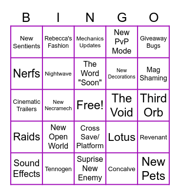 TennoCon 2021 Bingo Card