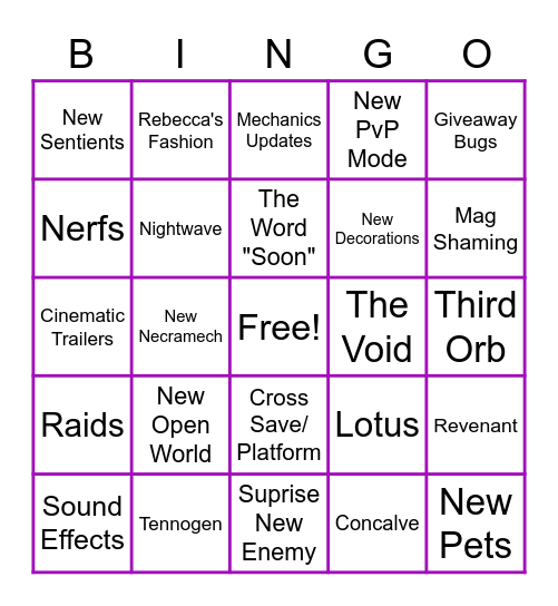 TennoCon 2021 Bingo Card