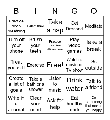 Self Care Bingo Card